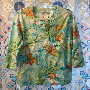 Alfred Dunner Women's Aqua and Orange  koi Fish Print Blouse